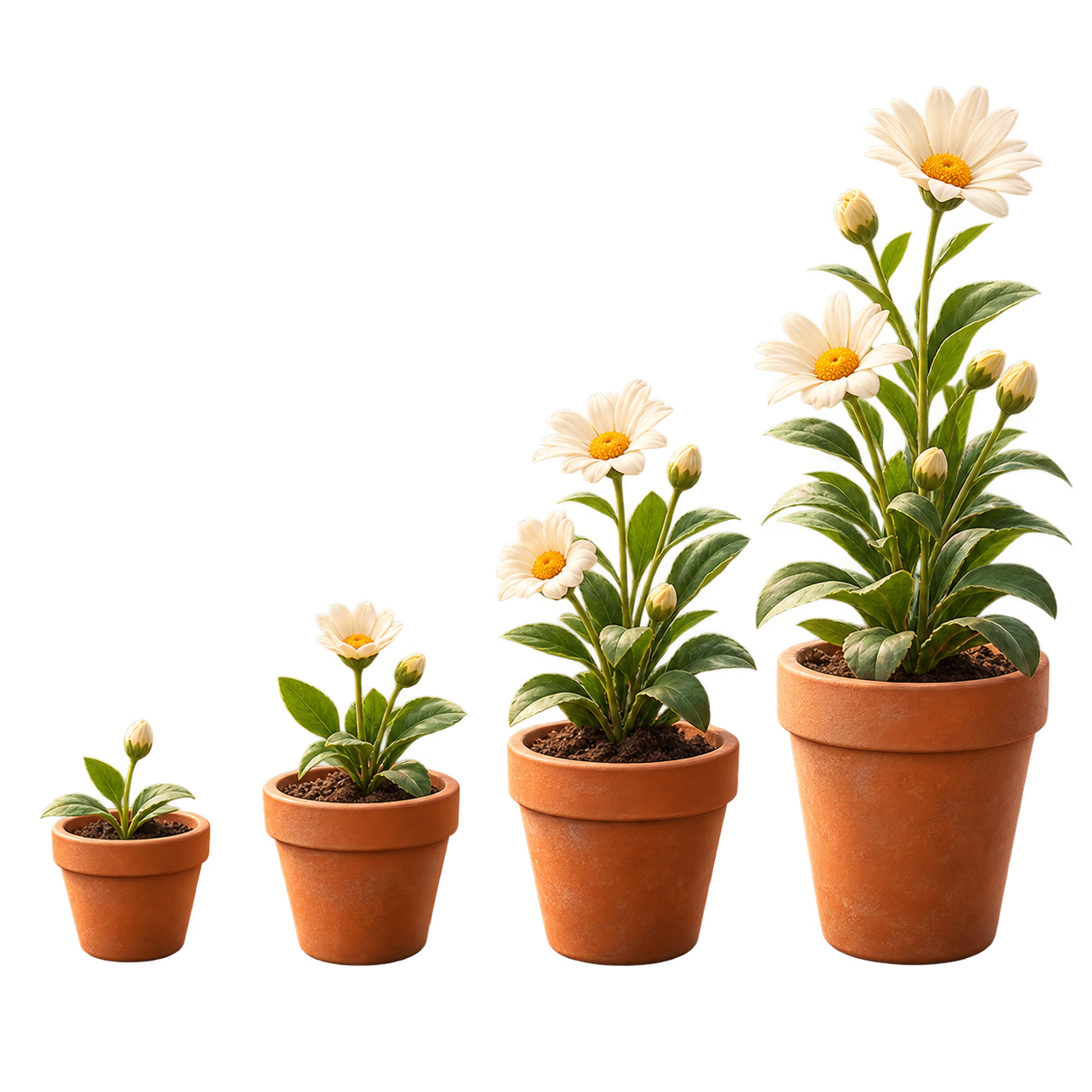 Flower pots rising like a growth chart