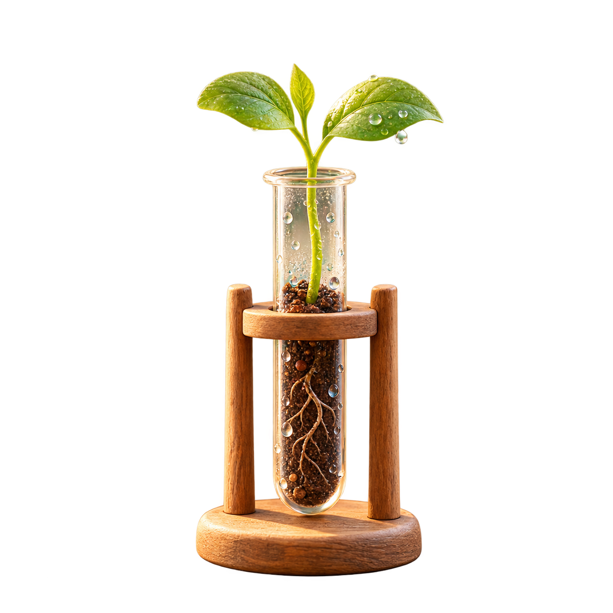 Seedling growing in a lab test tube